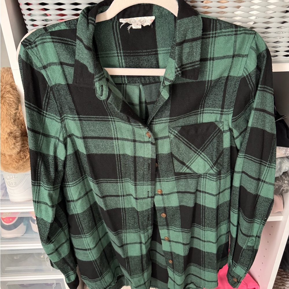 Green Plaid Flannel Shirt